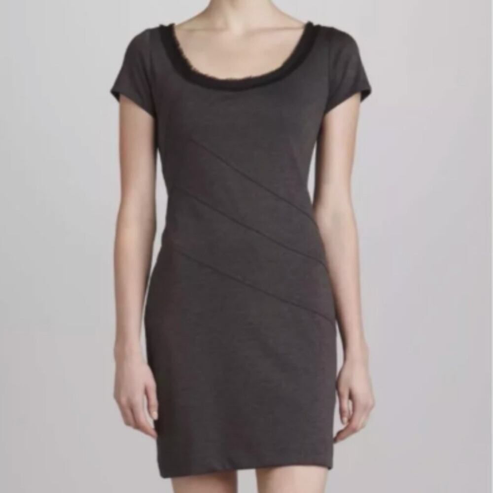 Z Spoke Zac Posen Mini Dress  Bodycon Gray Jersey Stretch Fringe Witchy Goth SZ4